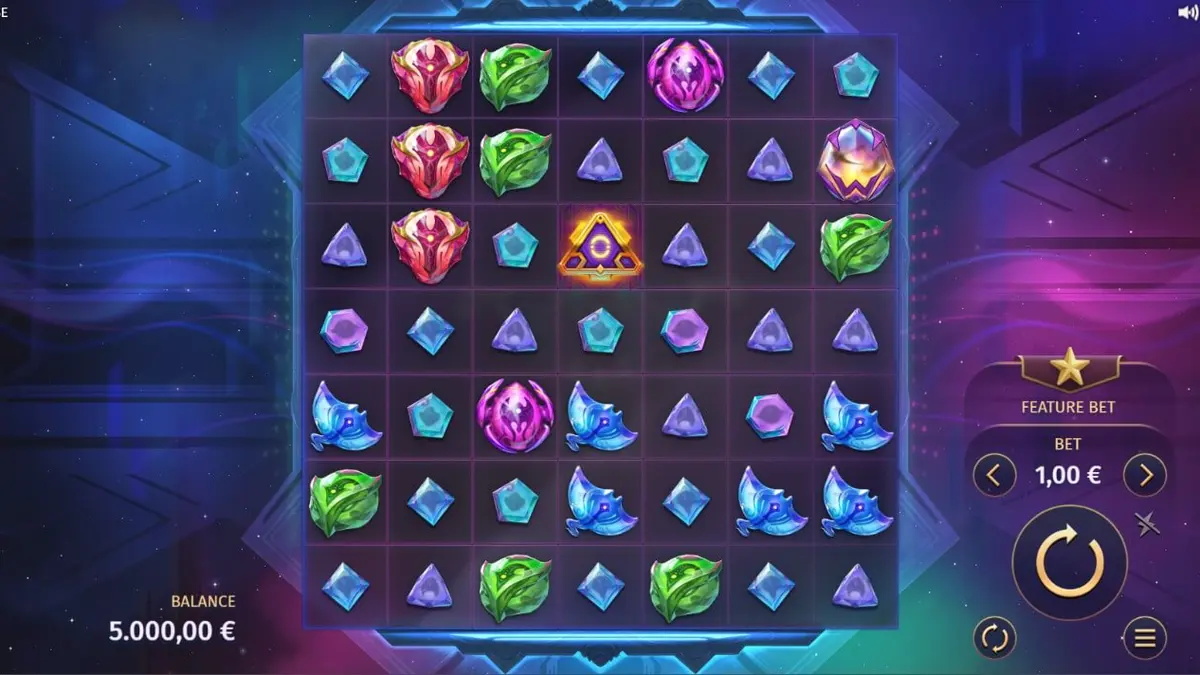 Tampilan visual grid futuristik dan elemen kosmik dalam game slot Phantom Pulse