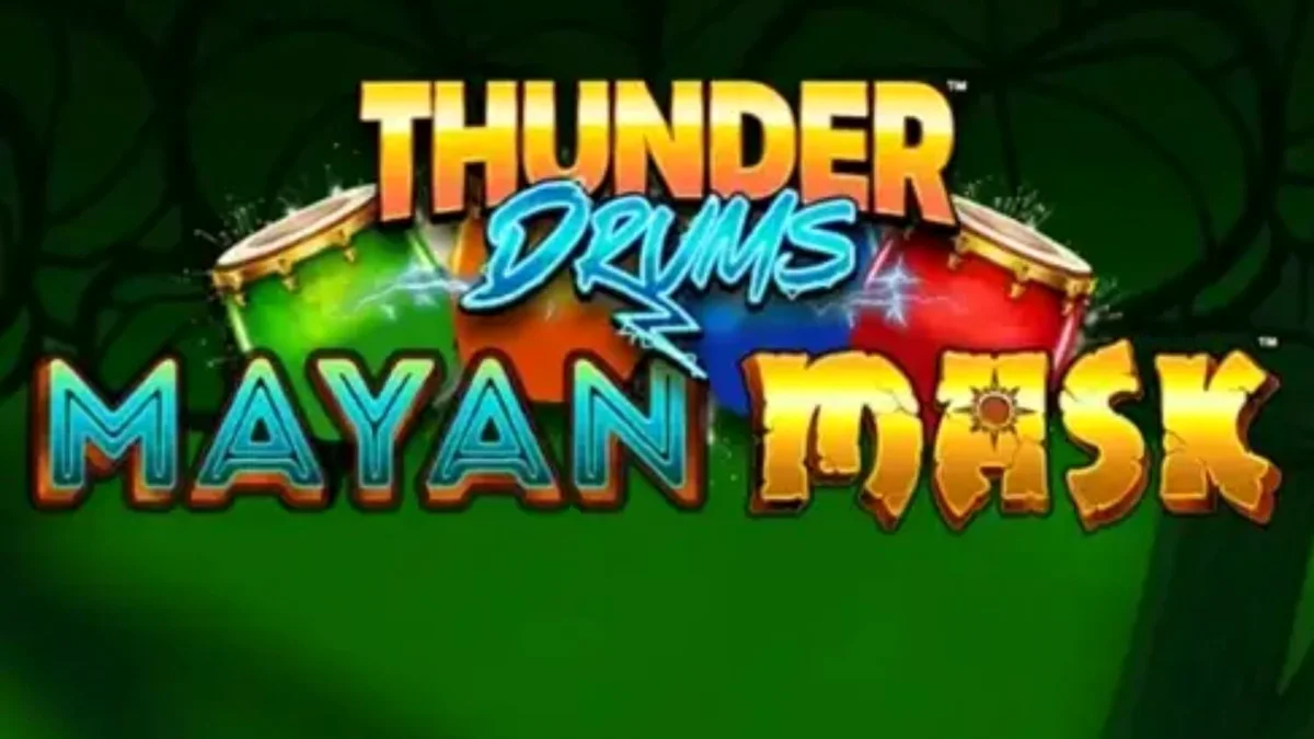 Tampilan visual slot Thunder Drums Mayan Mask dengan tema kuil kuno dan topeng emas.